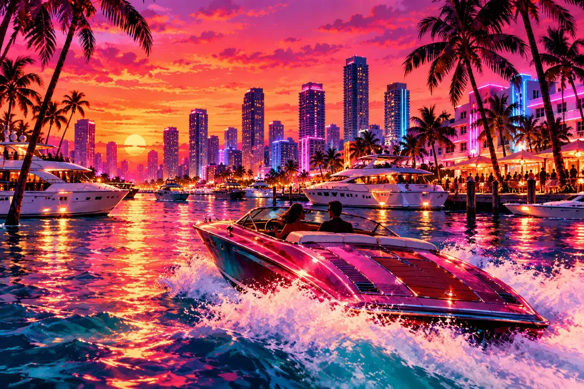 An original painted scene in a sunset palette.